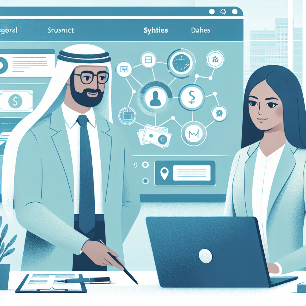 Moderne kontor- og økonomitema: illustrasjon av en rådgiver som forklarer lån til en kunde, med skjerm som viser diagrammer og ikoner for privat og bedriftsfinansiering, rolig blå og grønn palett